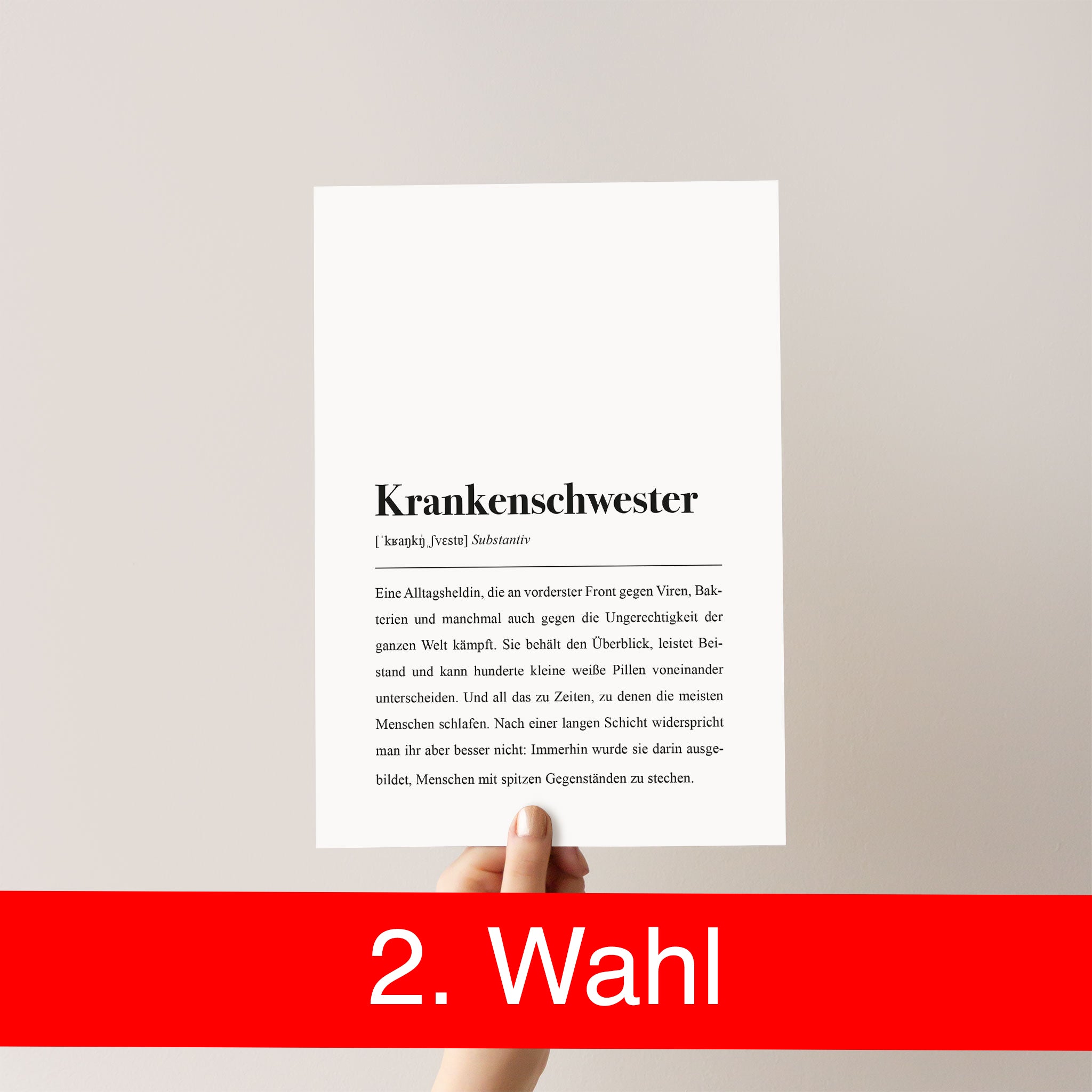 Krankenschwester DIN A4 Poster: Krankenschwester Definition als B-Ware/2. Wahl