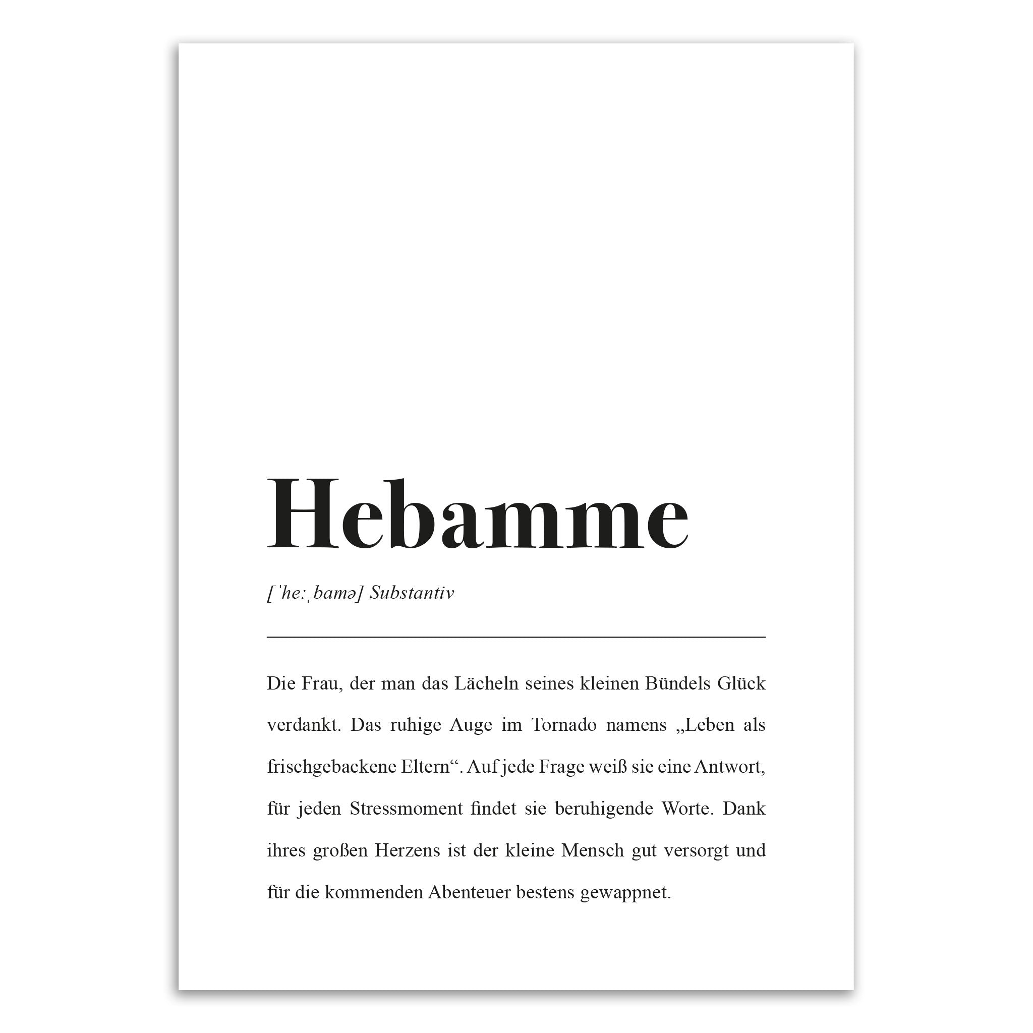 Hebamme DIN A4 Poster: Hebamme Definition als B-Ware/2. Wahl