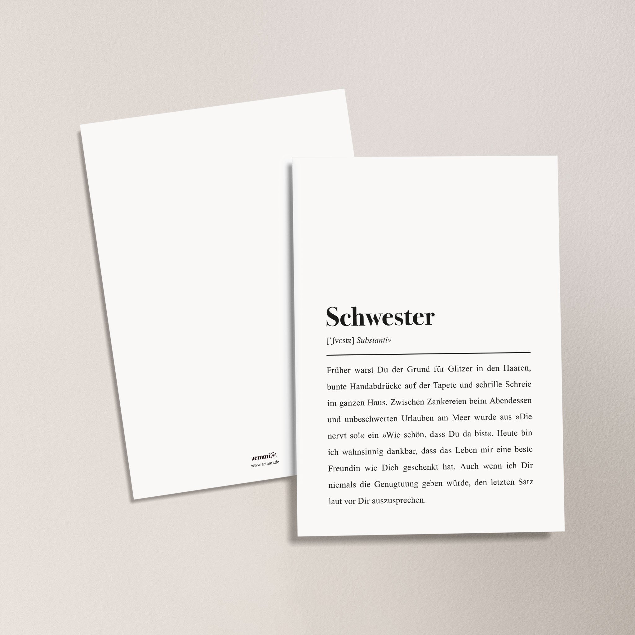 Schwester Definition (Version 2): Postkarte