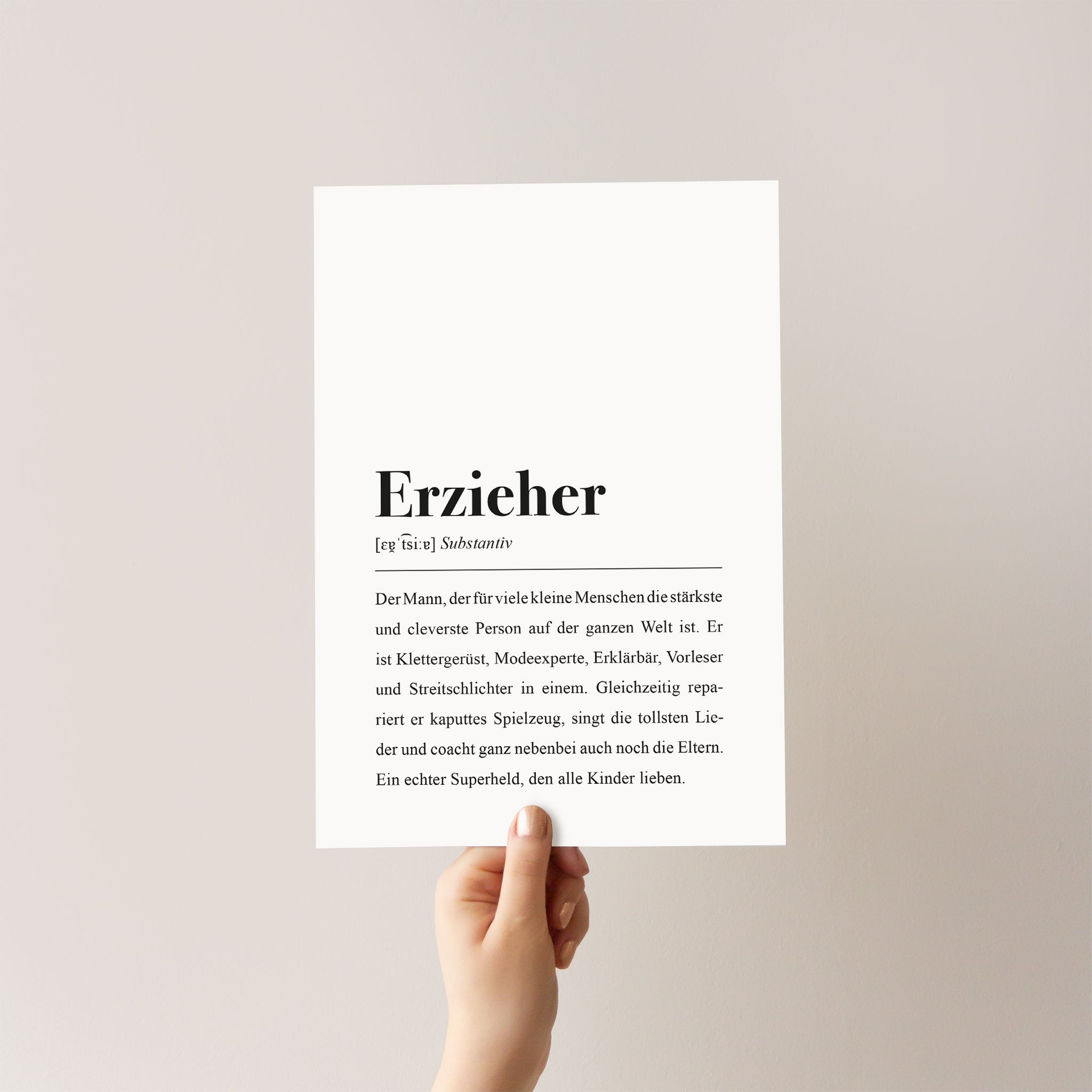 Geschenkidee für den Abschied im Kindergarten: Poster mit Text zum Erzieher