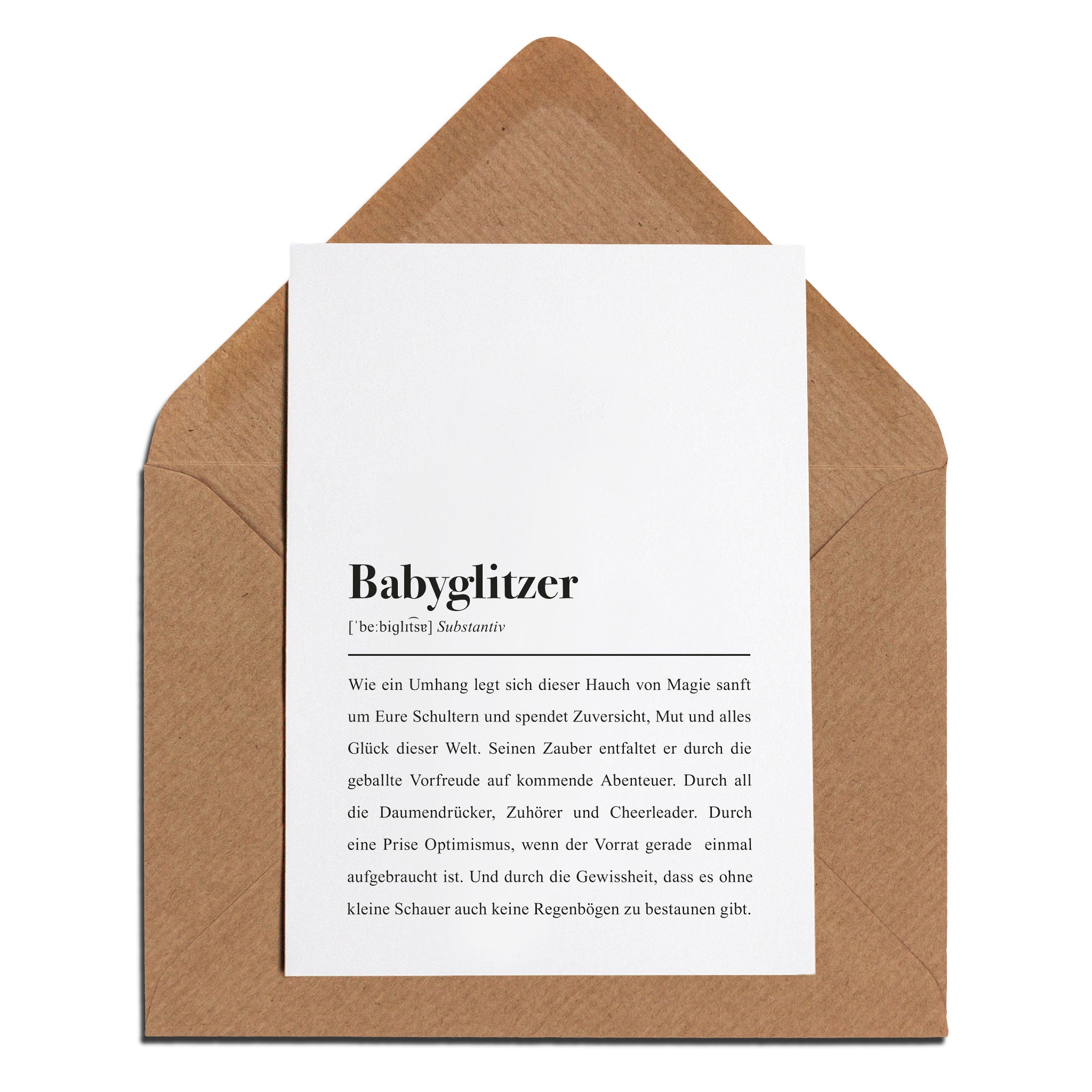 Babyglitzer Definition: Grußkarte mit Umschlag