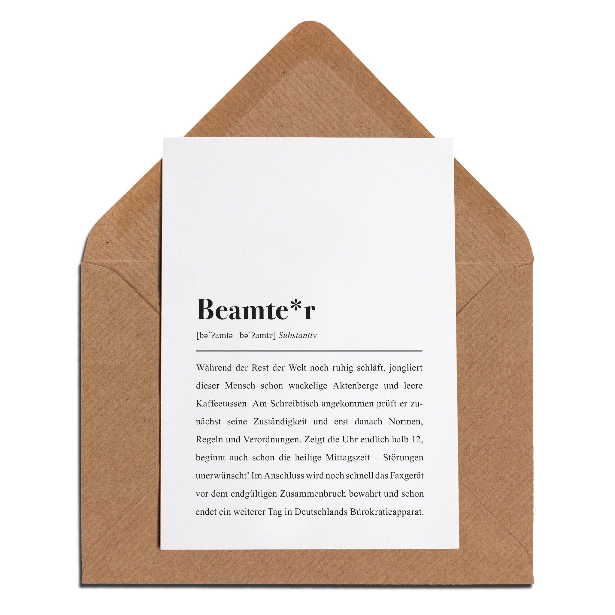 Karte mit Spruch für Beamte: Wörterbuch Eintrag "Was ist ein Beamter"