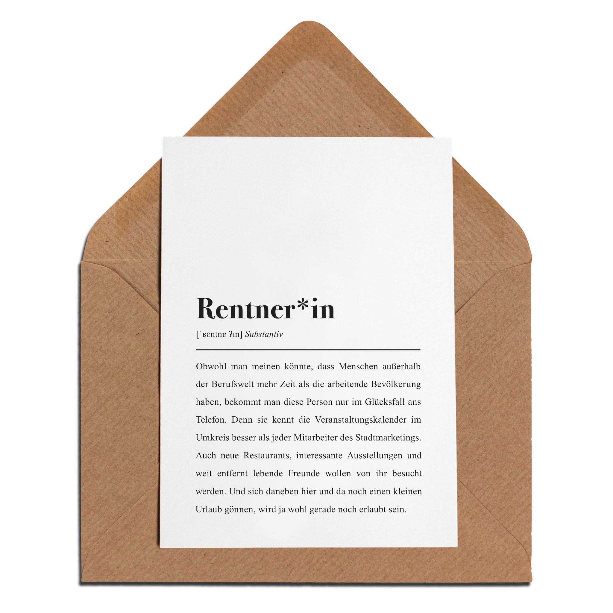 Rentner*in Definition: Grußkarte mit Umschlag