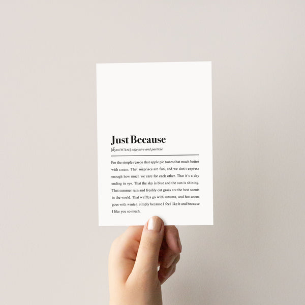 Just because Definition: Postkarte