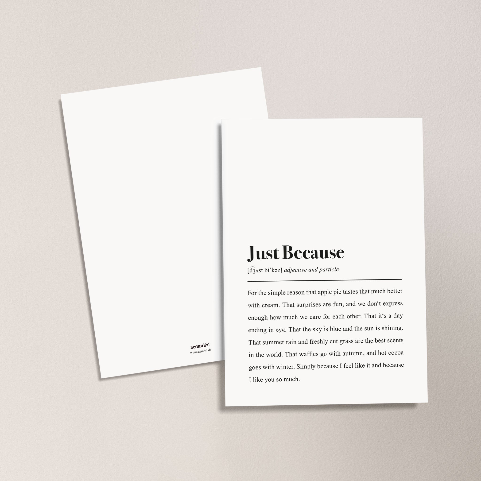 Just Because Definition (Englisch): Postkarte