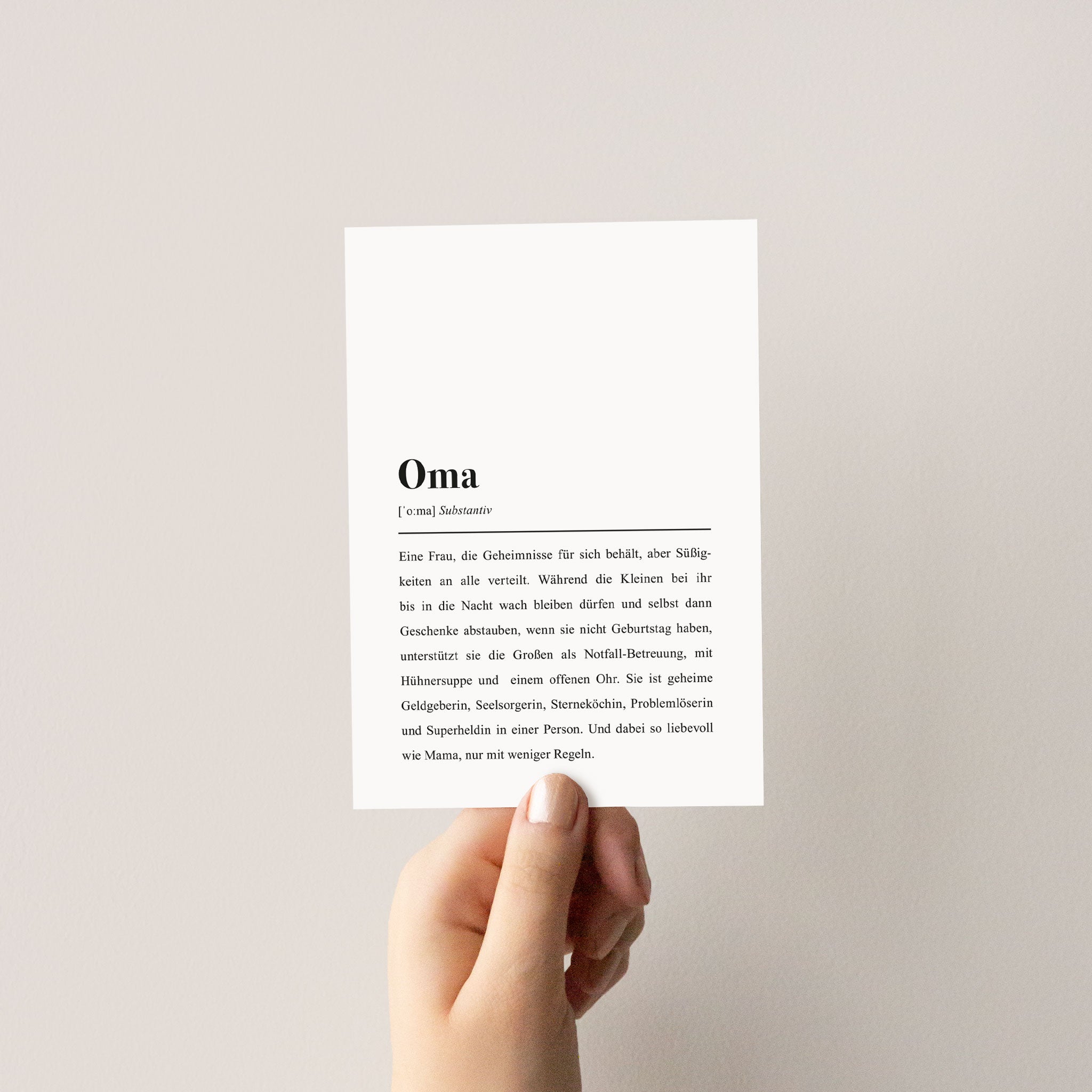 Postkarte für Omas: "Oma" Definition als lustiger Spruch (Version 2)