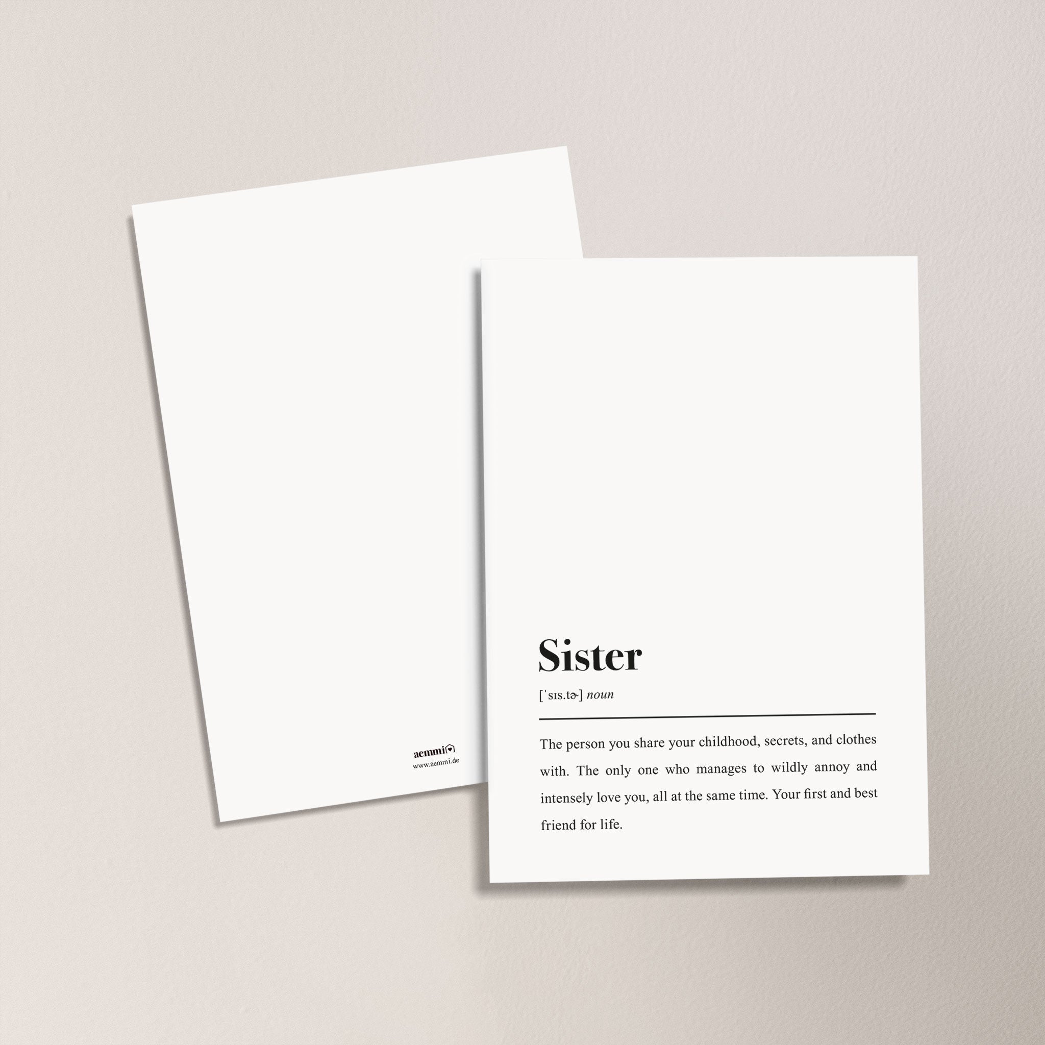 Sister Definition (Englisch): Postkarte