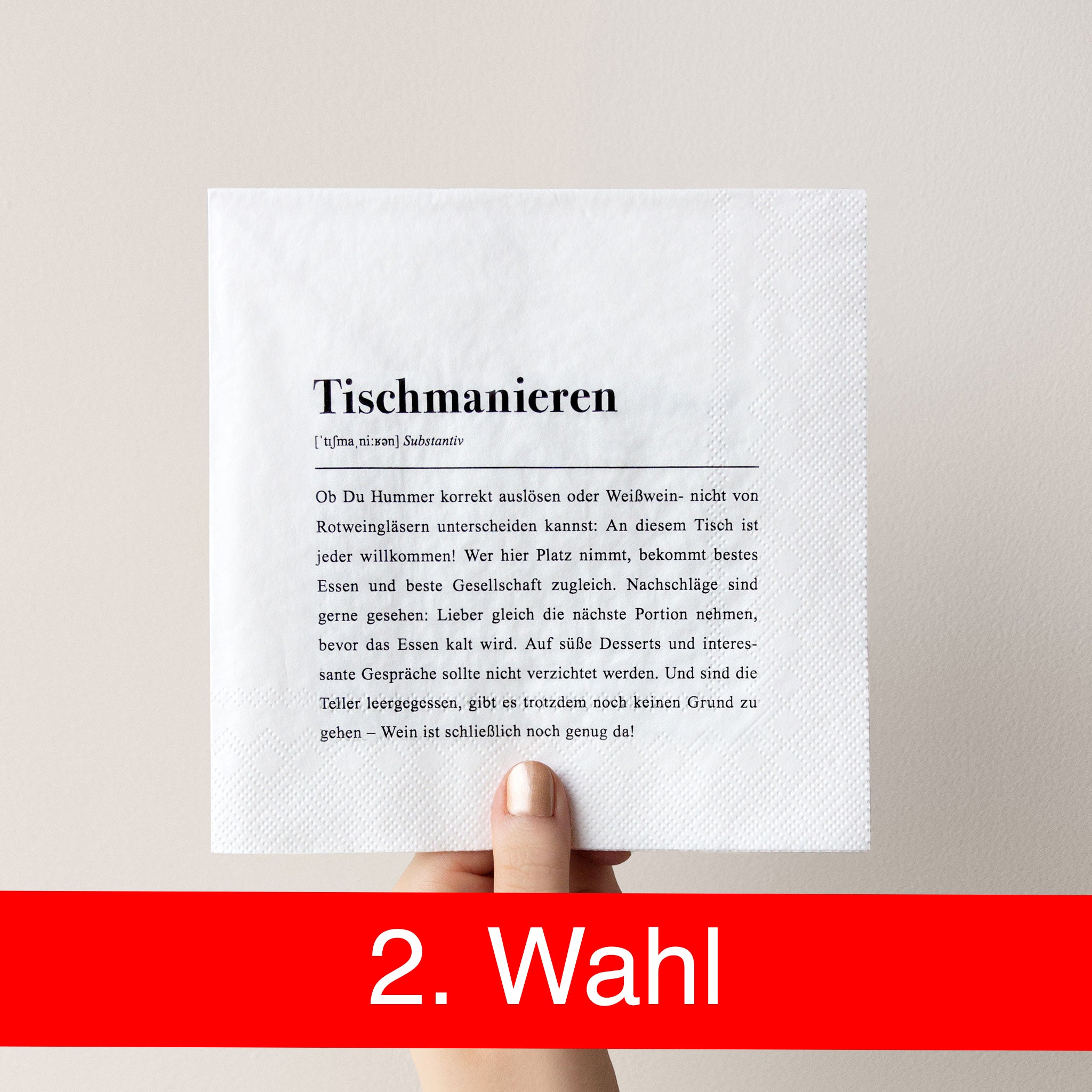 2. Chance / B-Ware: Papier Serviette "Tischmanieren" Definition - Packung mit 20 Stück