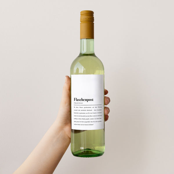 Selbstklebendes Weinetikett: Aufkleber für Weinflaschen mit "Flaschenpost" Spruch