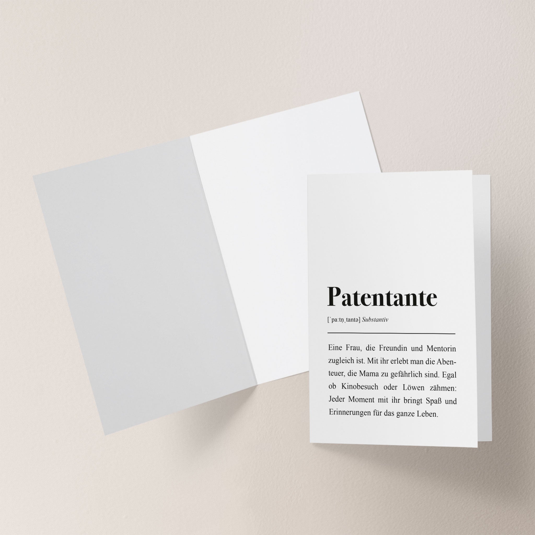 Geschenkidee im Stil einer Duden-bedeutung: Spruch mit Worterklärung zu "Patentante"