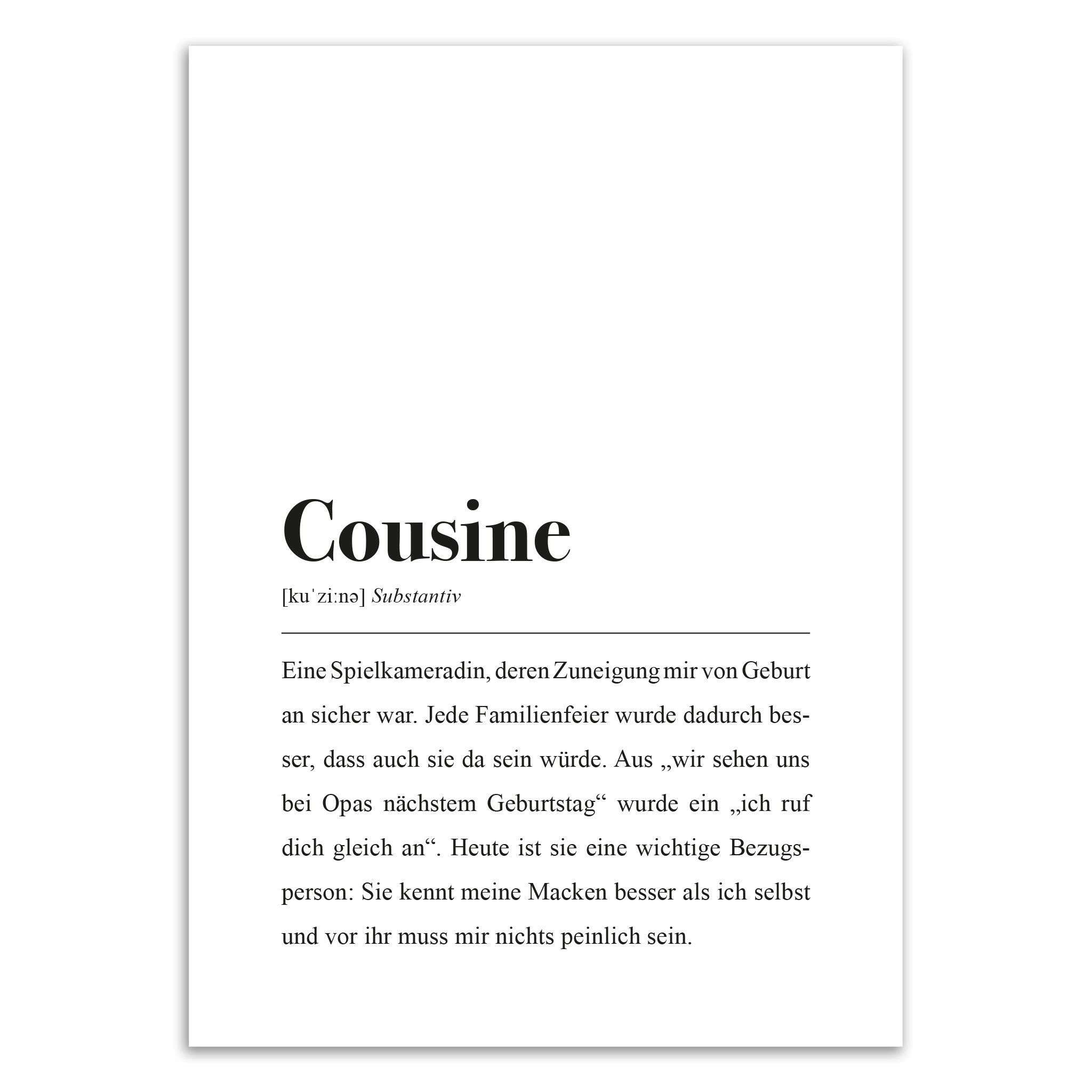 Wörterbuch-Stil Duden Bedeutung des Wortes "Cousine"
