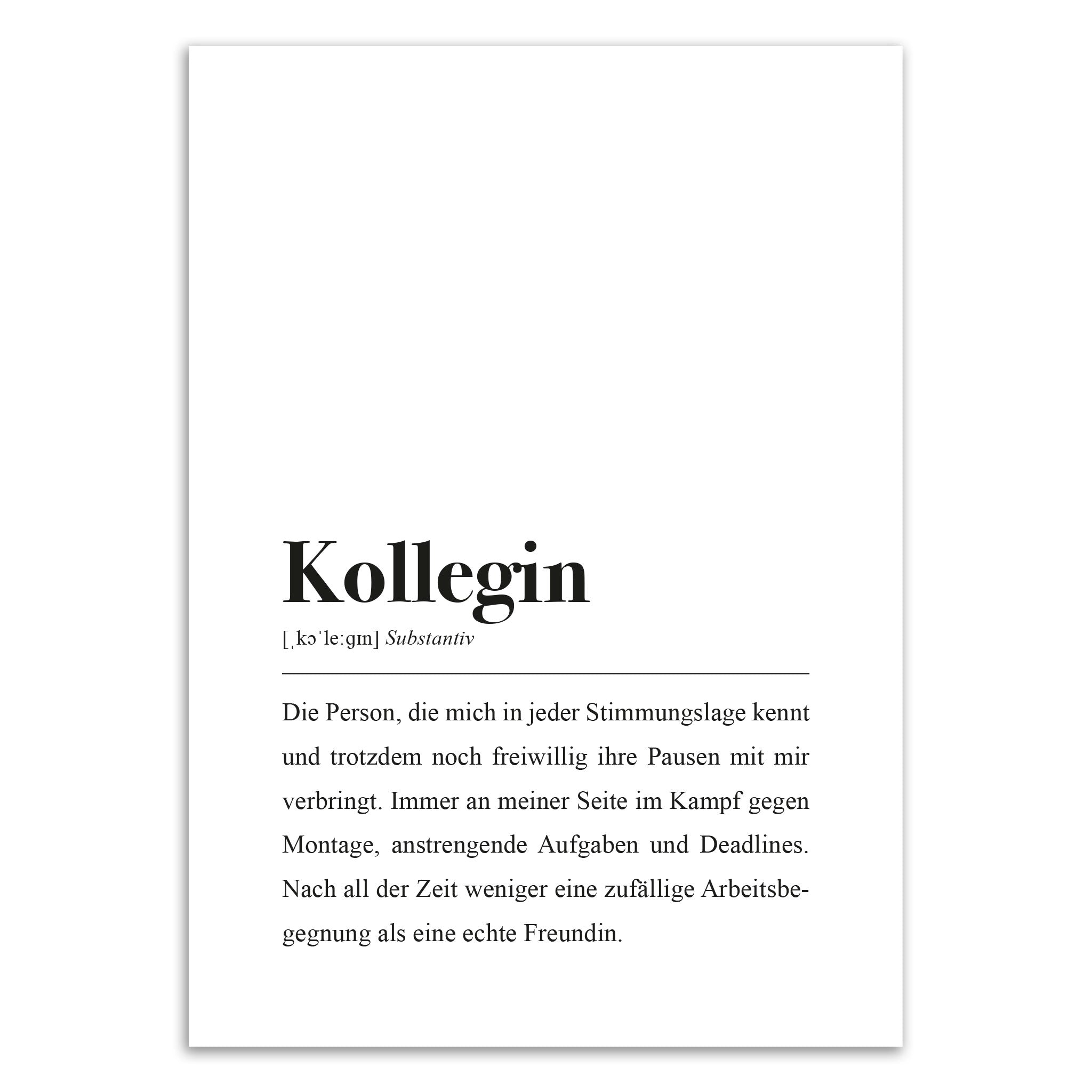 Abschiedsgeschenk für Rente und Mutterschutz: Wörterbuch Erklärung "Kollegin"