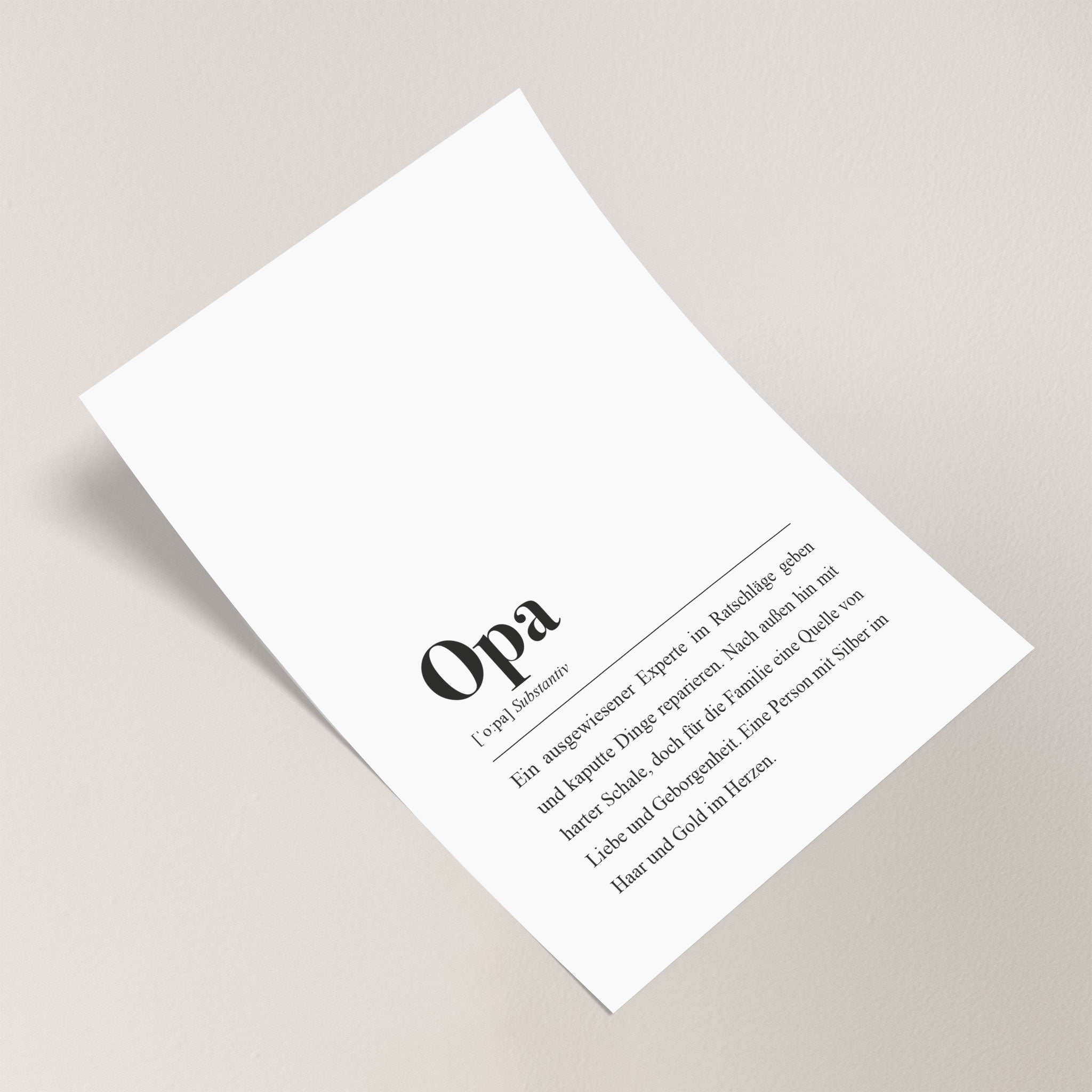 Hallo Opa, hier bin ich: Geschenk zur Verkündung von Schwangerschaft oder Geburt im Synonym-Stil für Opas